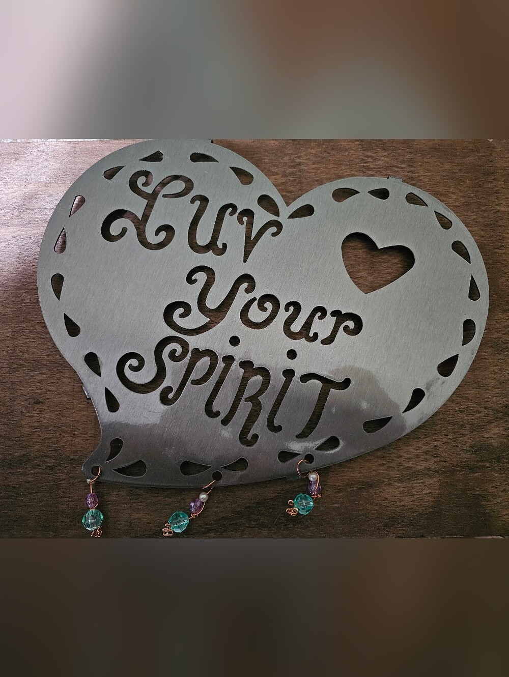 Heart Cutout Metal Wall Plaque - 'Luv Your Spirit' - Silver